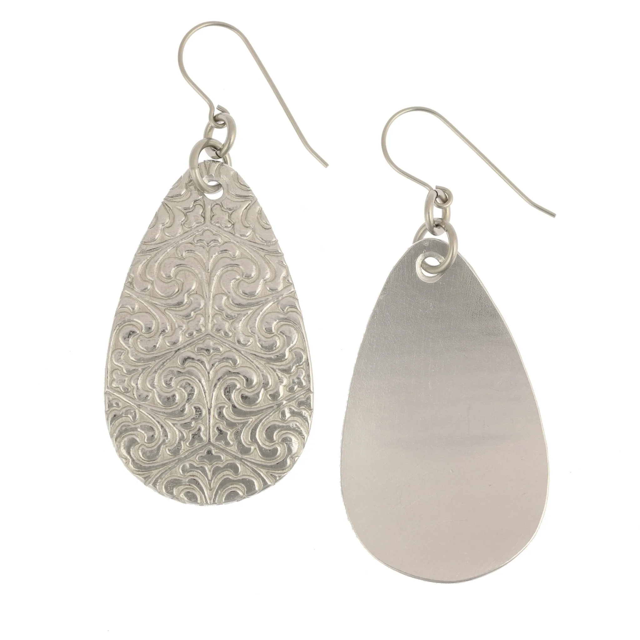 Damask Embossed Large Aluminum Teardrop Earrings