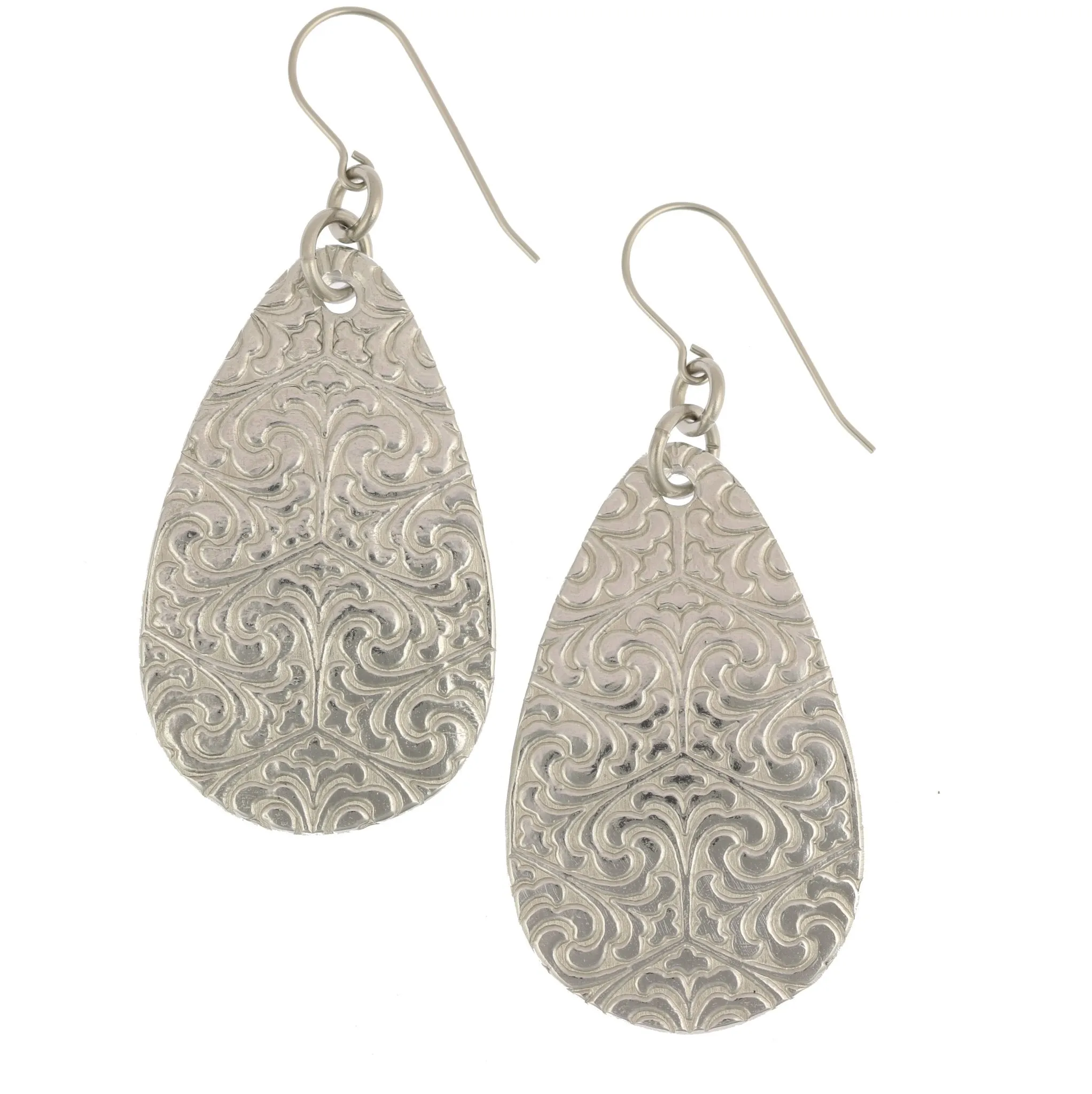 Damask Embossed Large Aluminum Teardrop Earrings