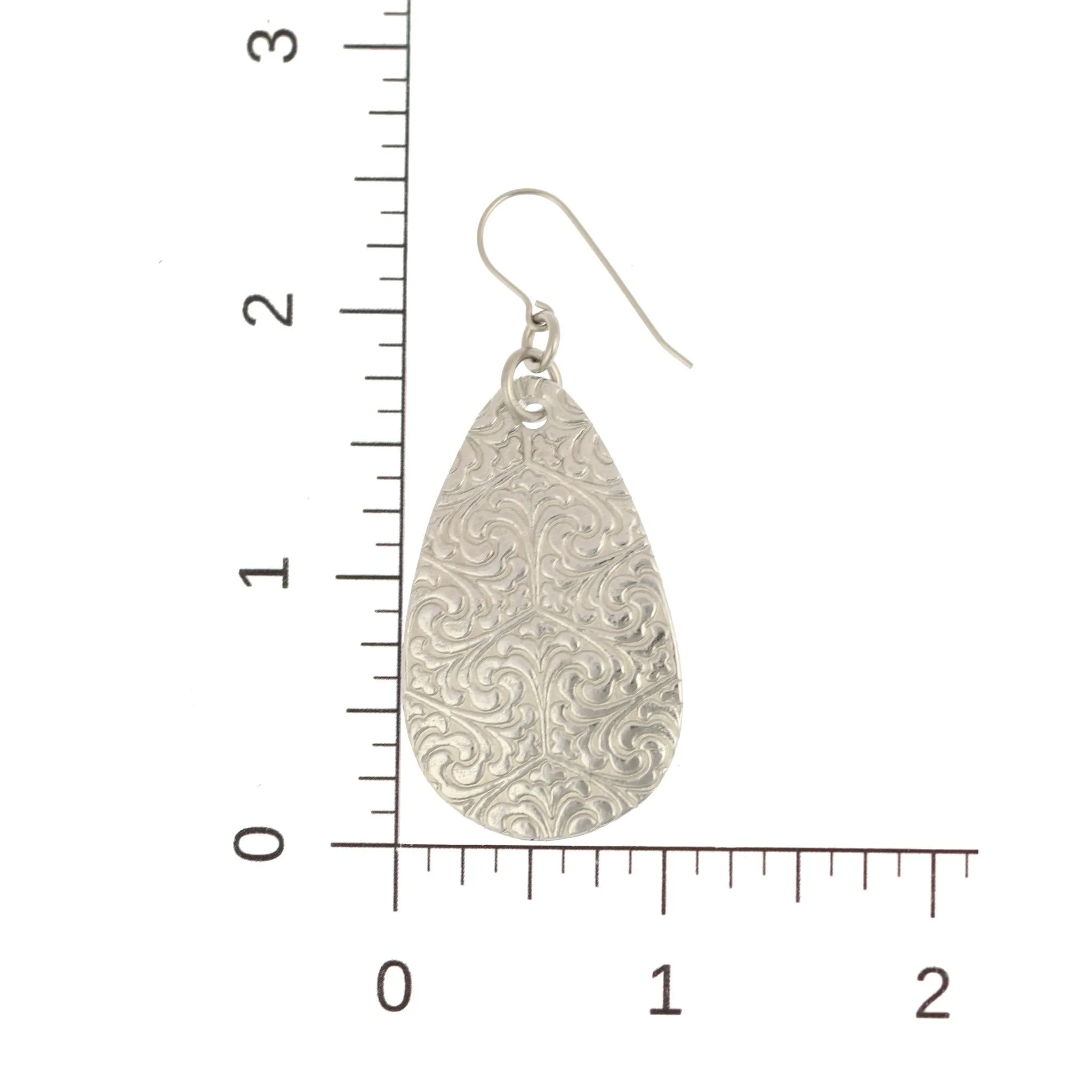 Damask Embossed Large Aluminum Teardrop Earrings