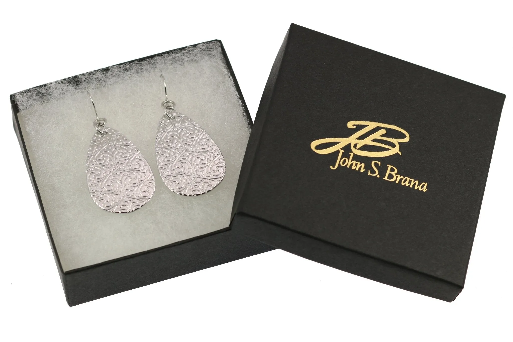 Damask Embossed Large Aluminum Teardrop Earrings