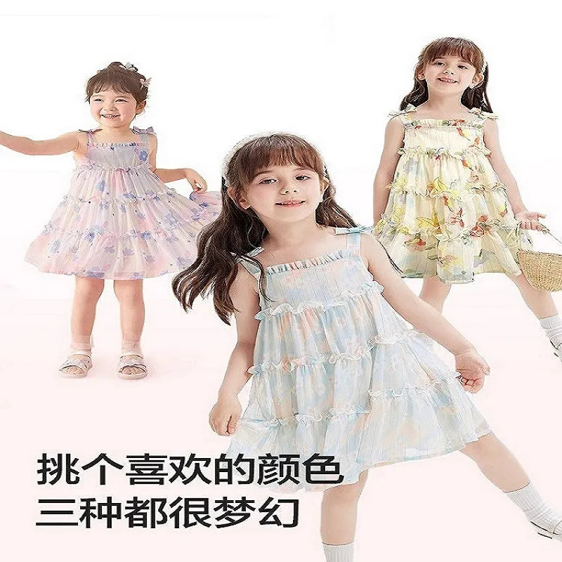 DUNNMALL  Girls' Dress  New Summer Kids' Skirt Chiffon Dress Suspender Layered Dress Baby Clothes Princess Dress