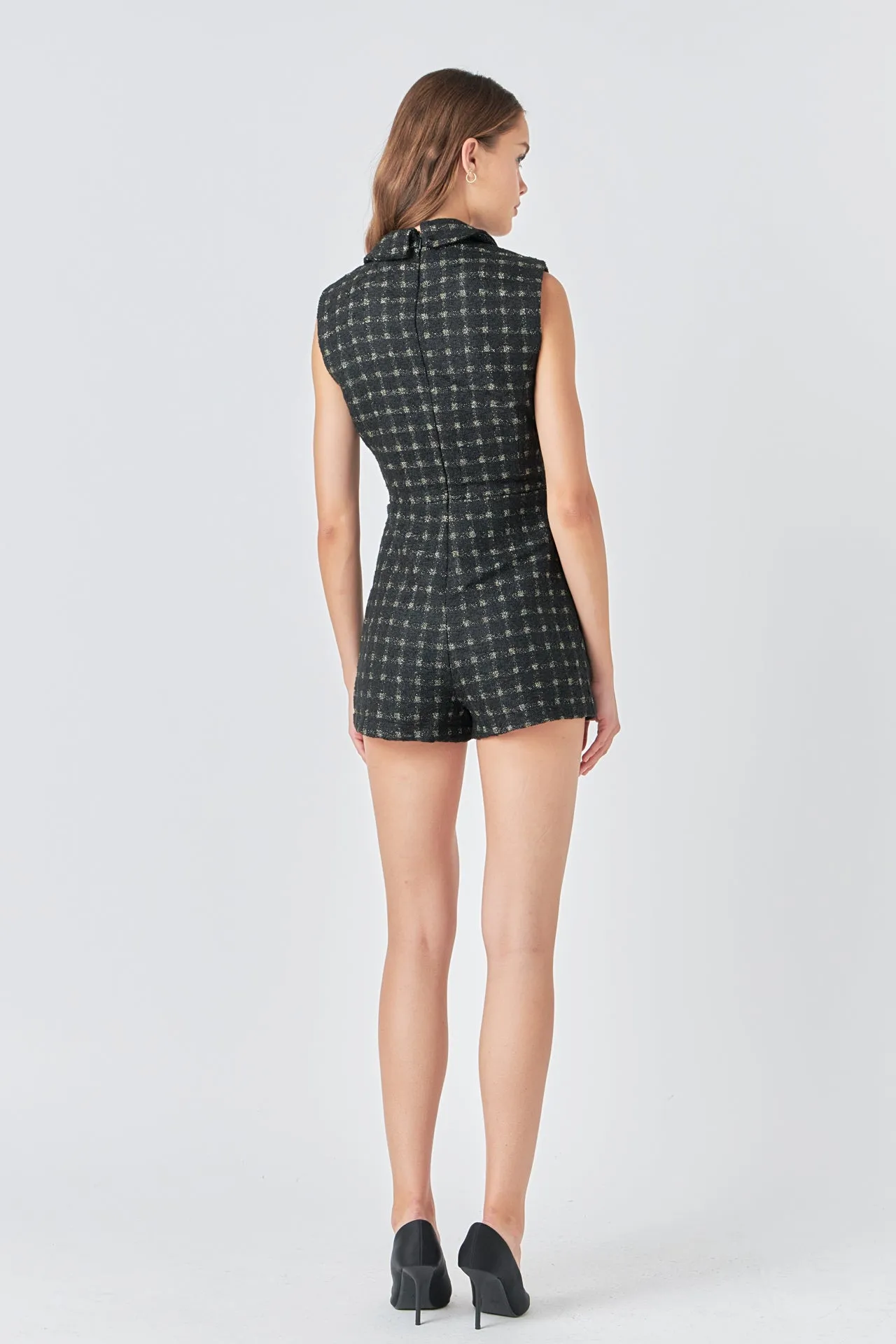 Endless Rose - Sleeveless Tweed Suited Romper