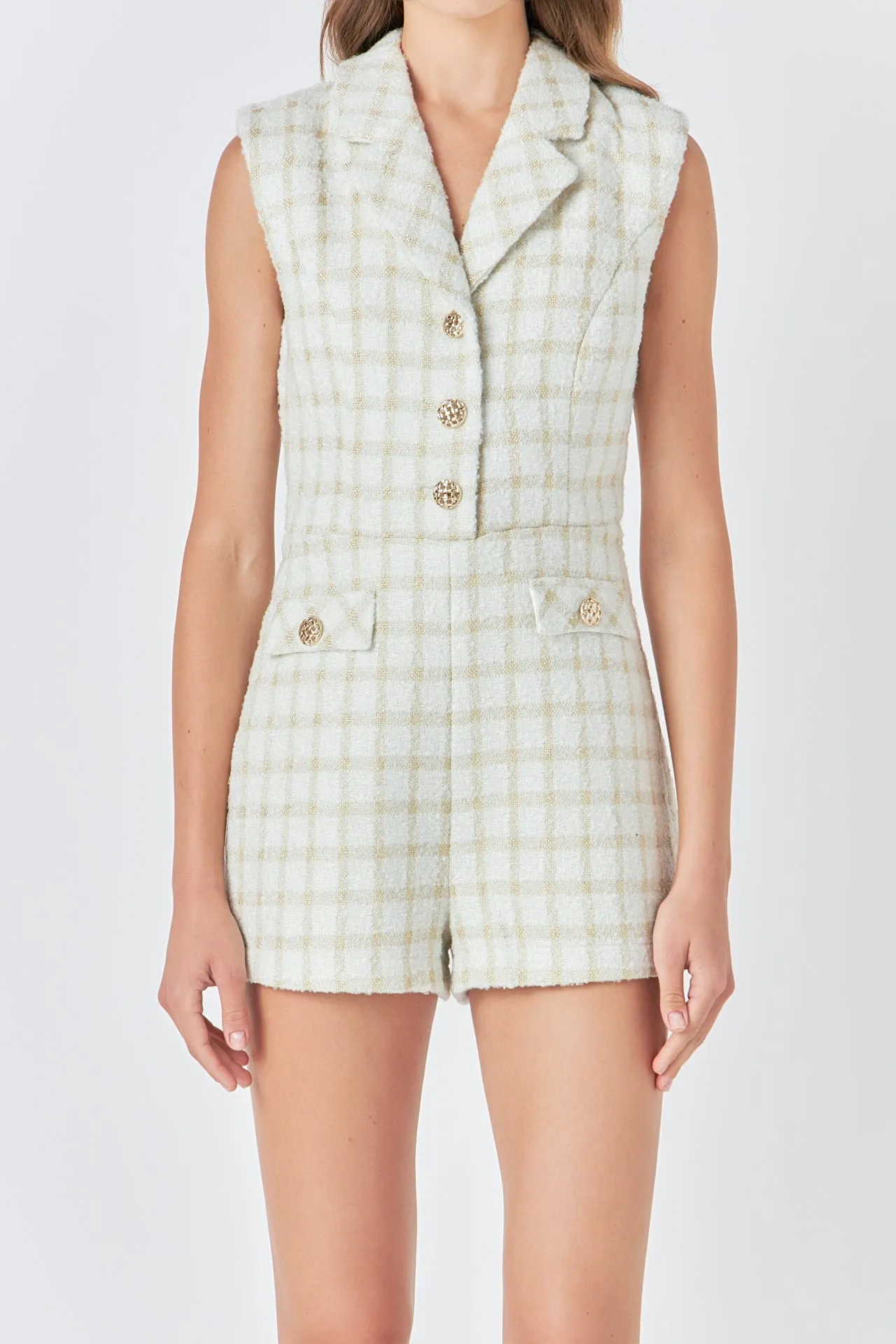 Endless Rose - Sleeveless Tweed Suited Romper