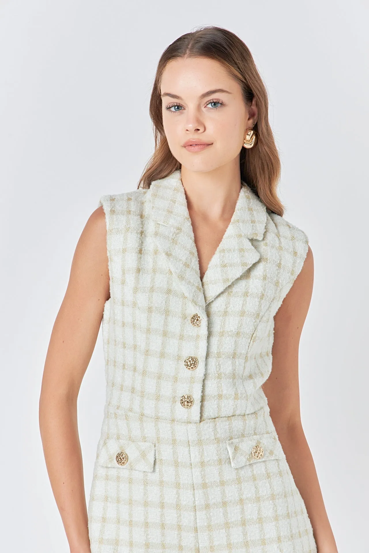 Endless Rose - Sleeveless Tweed Suited Romper