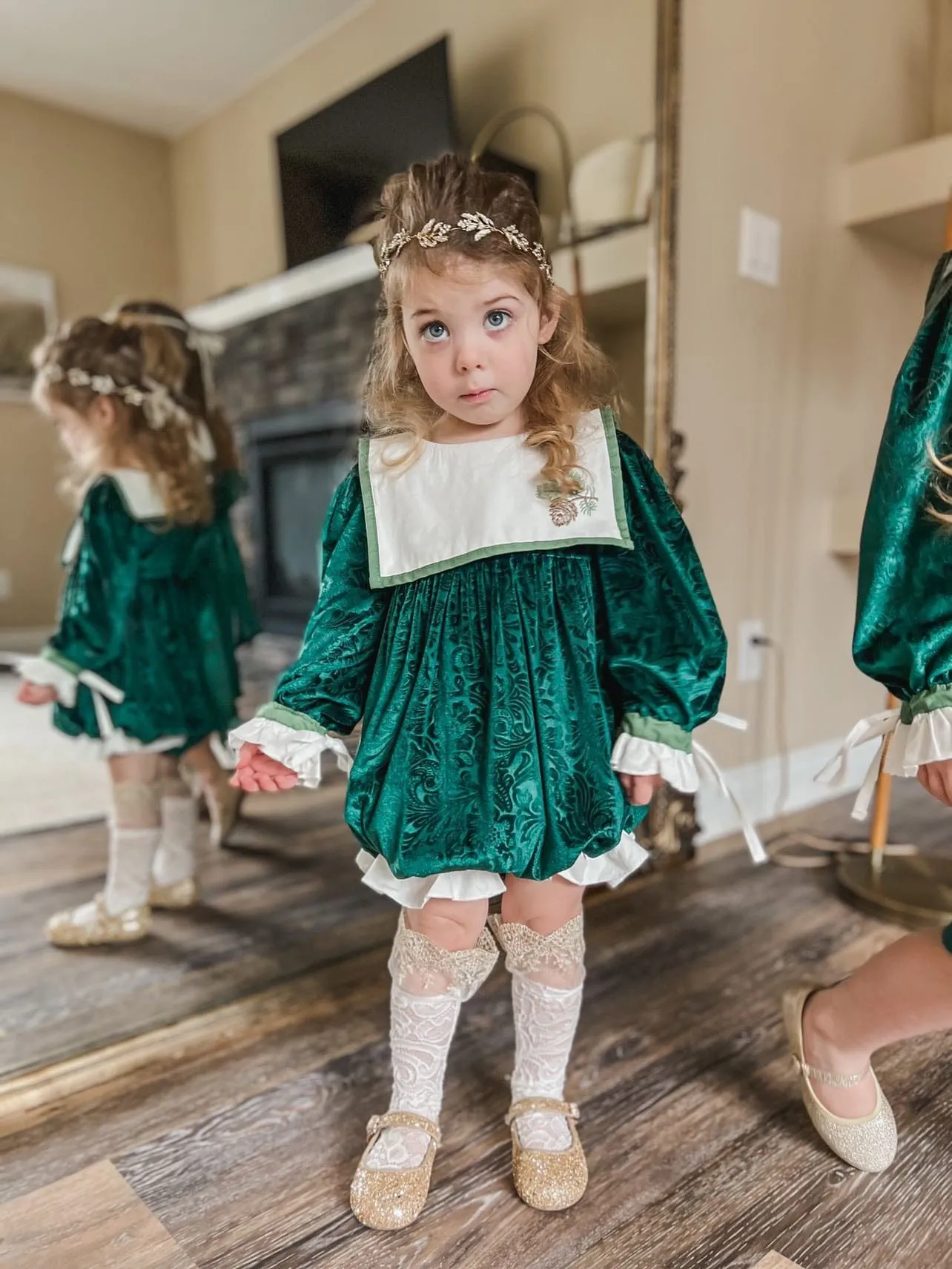 Everly Damask Velour Green Romper