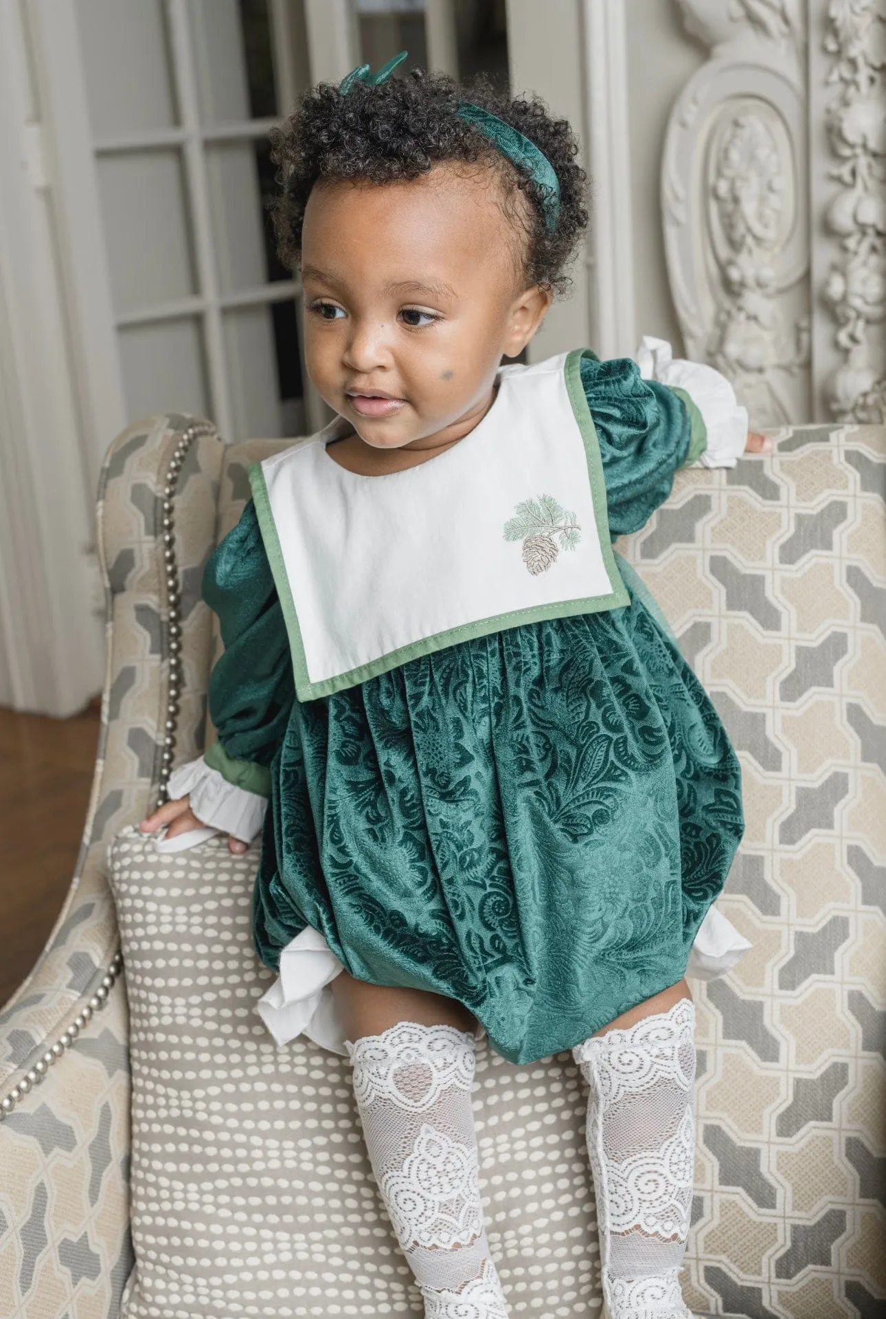 Everly Damask Velour Green Romper