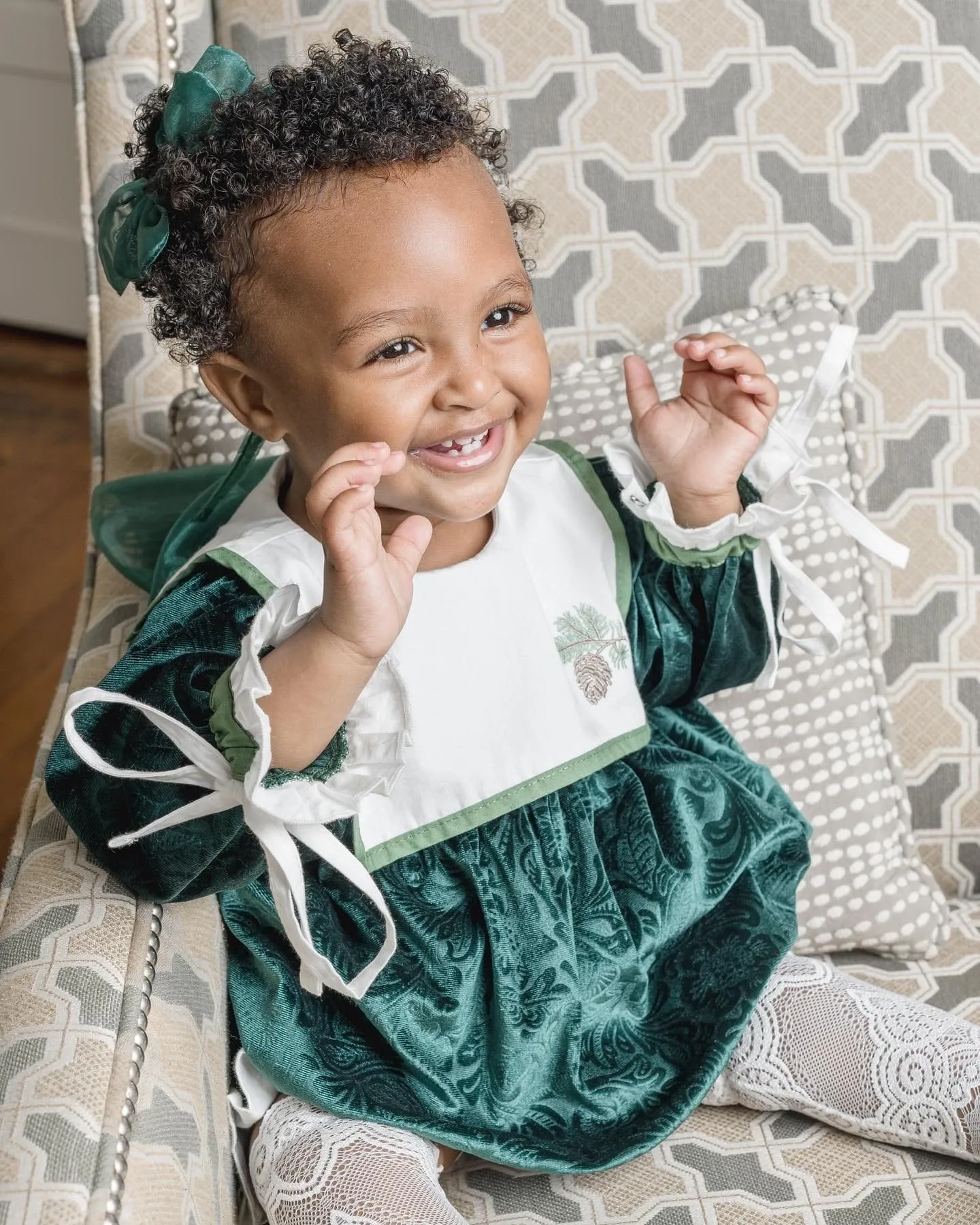 Everly Damask Velour Green Romper