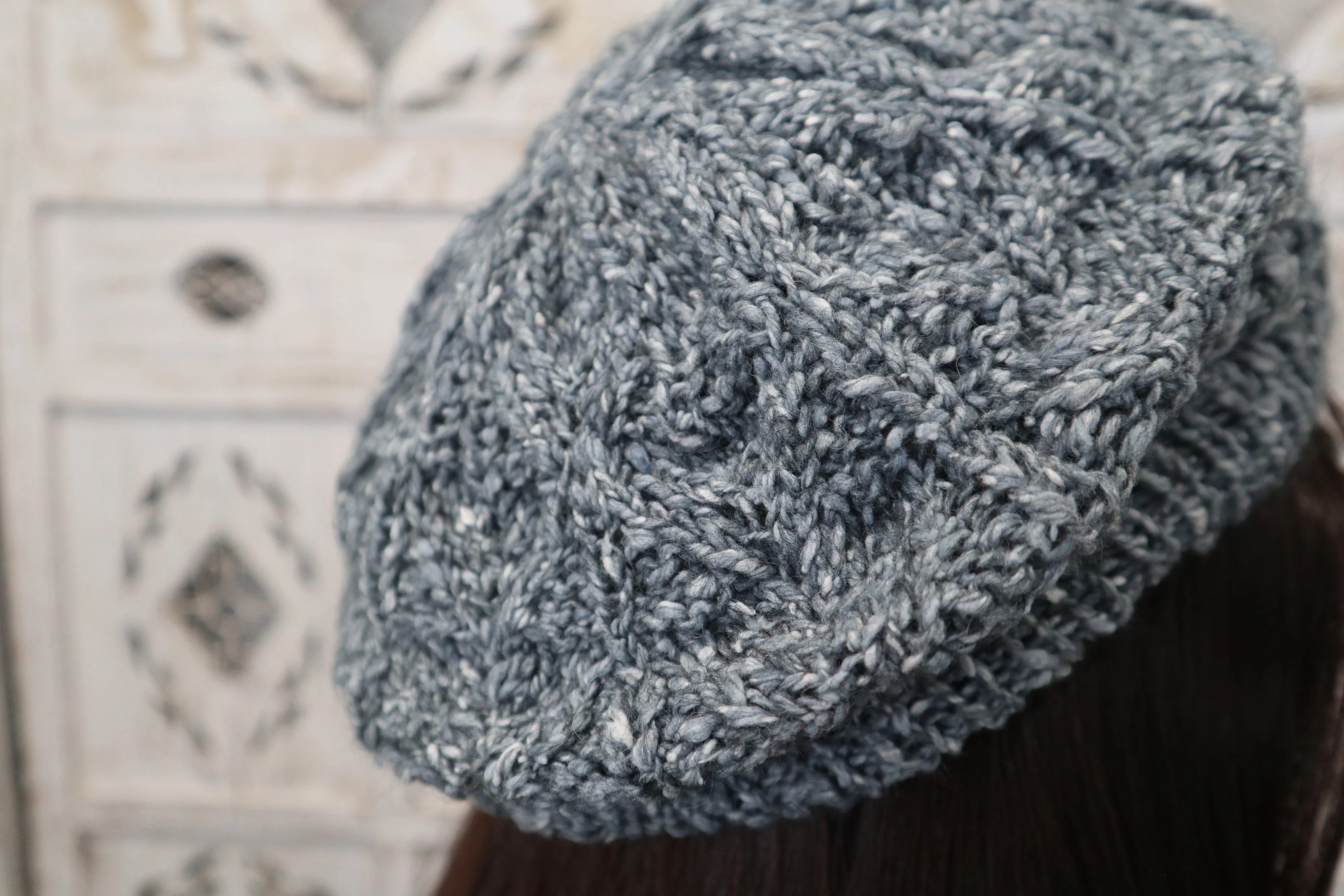 Fair Trade Ethical Fern Stitch Beret - Banana and Wool