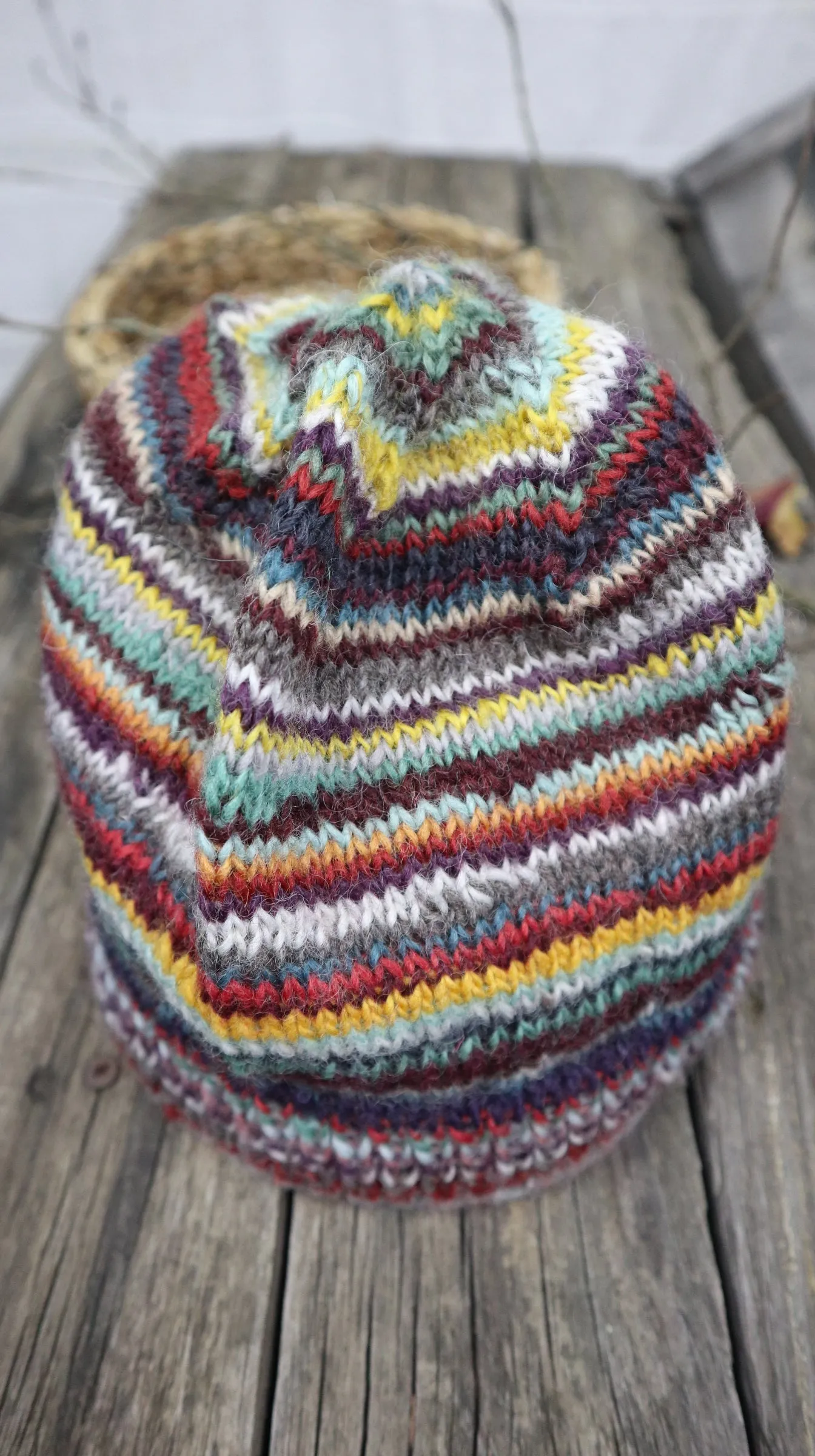 Fair Trade Ethical Woollen Beanie in a Striped Multi Coloured Design