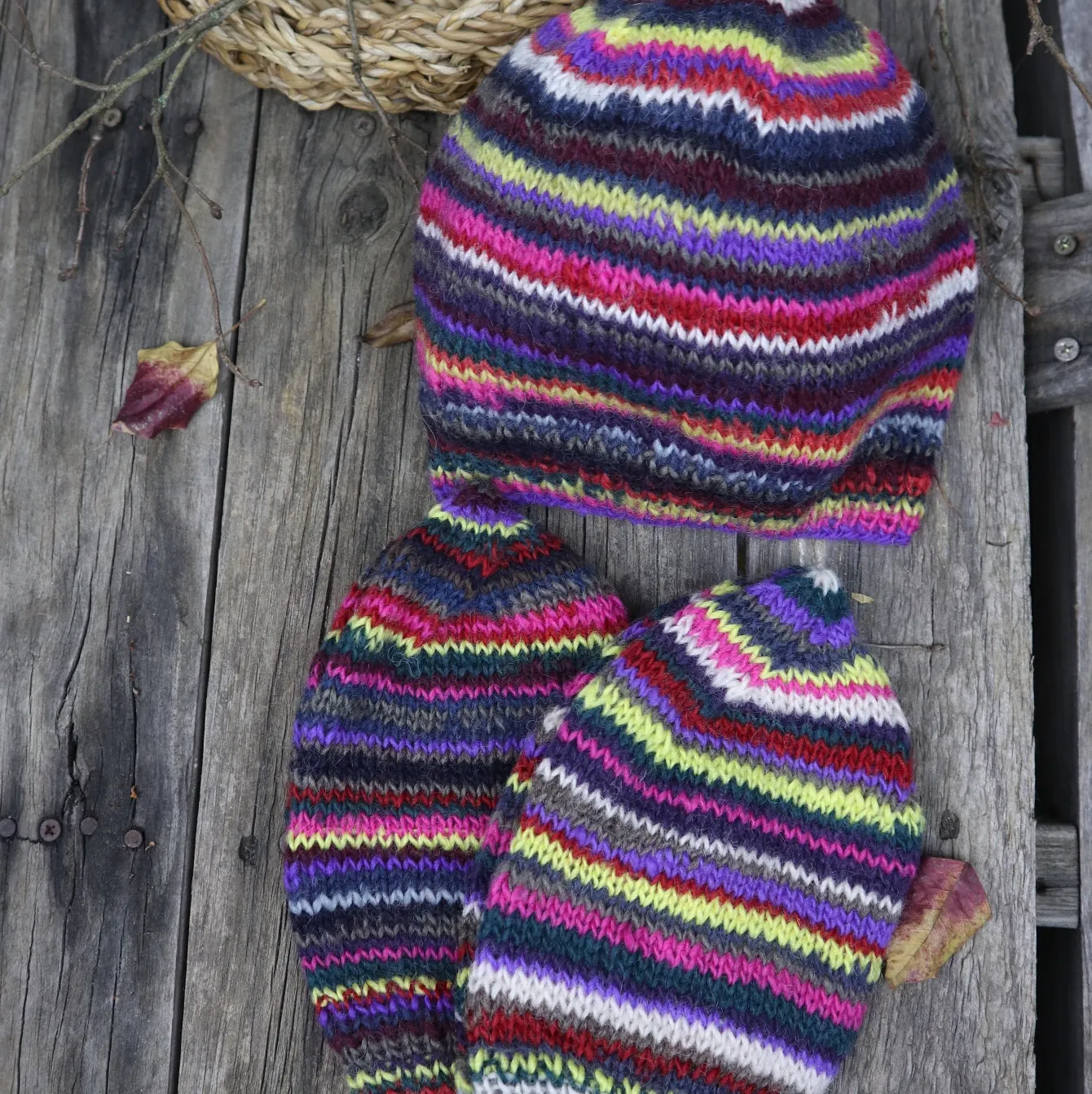 Fair Trade Ethical Woollen Beanie in a Striped Multi Coloured Design