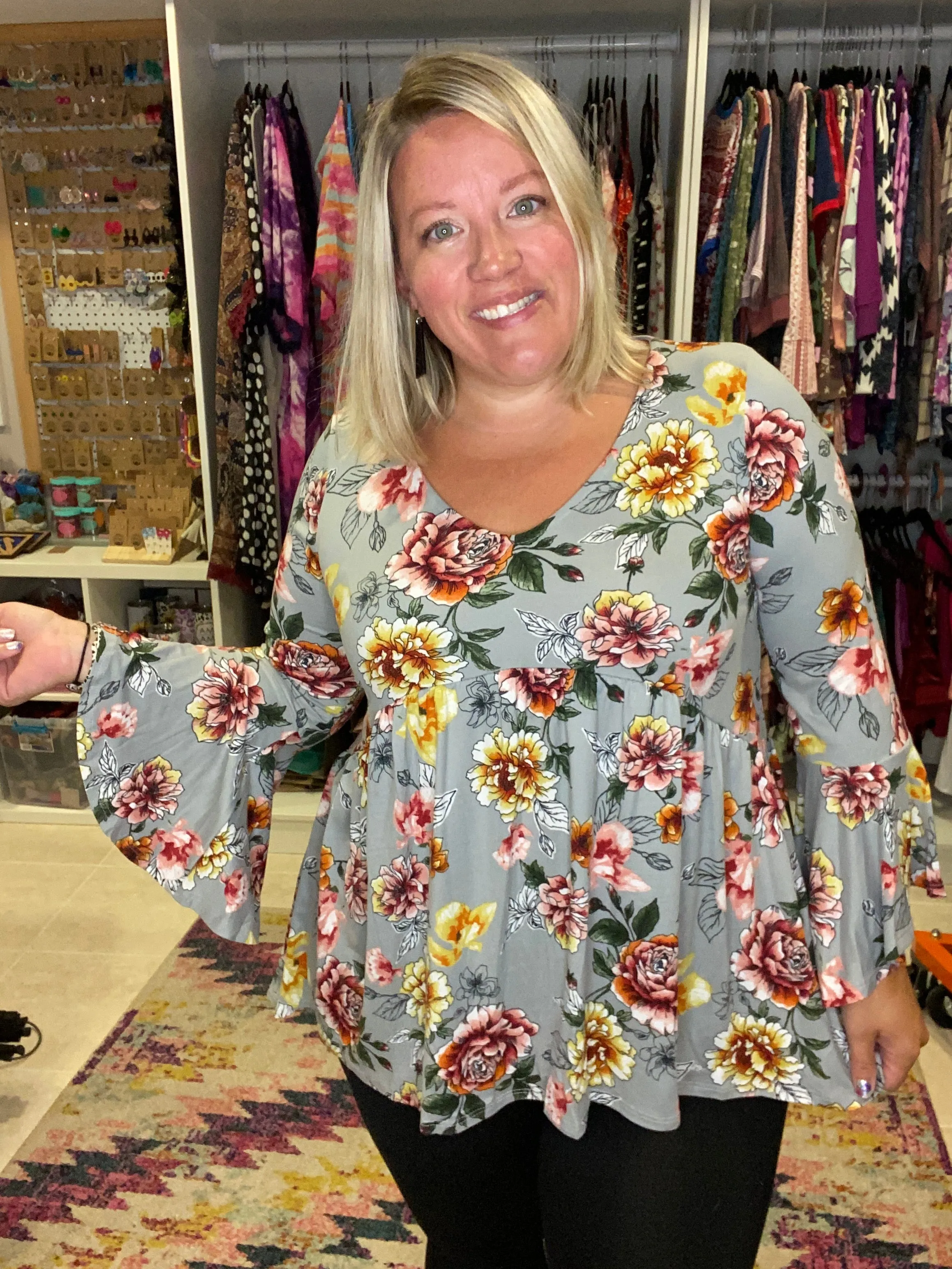 Floral Babydoll Flowy Tunic Top