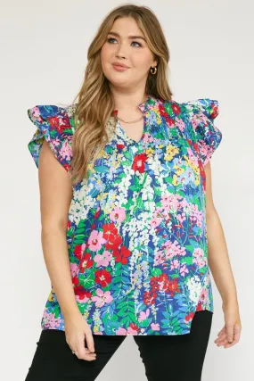 Floral Ruffle Sleeve Top