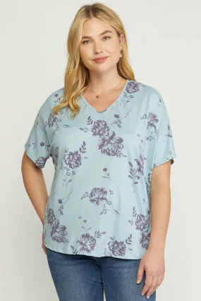 Floral V-Neck Top, Blue