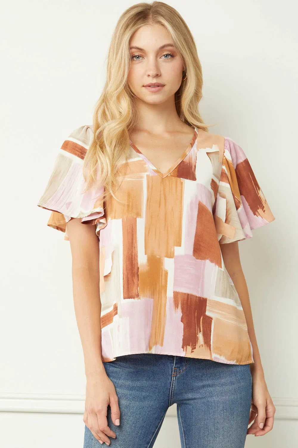 Flutter Sleeve  V-Neck Blouse