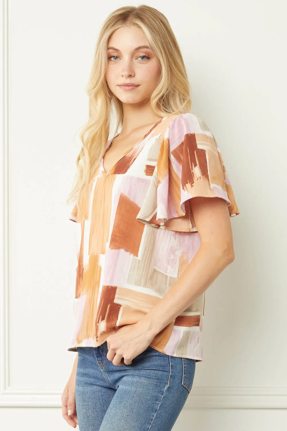 Flutter Sleeve  V-Neck Blouse