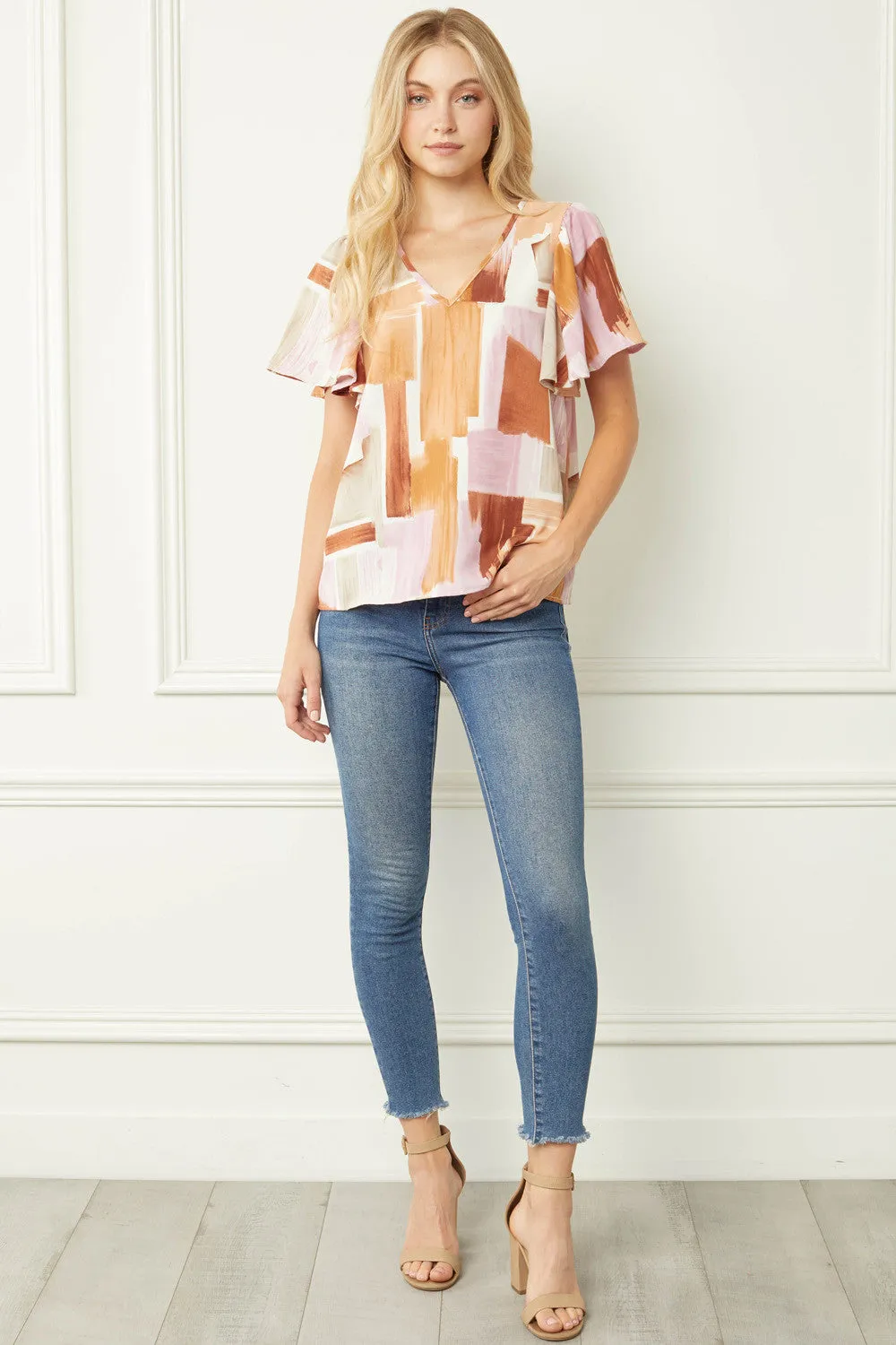 Flutter Sleeve  V-Neck Blouse