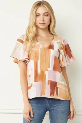 Flutter Sleeve  V-Neck Blouse