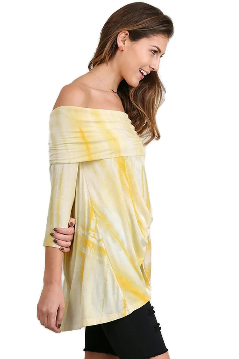 Fold Over Off The Shoulder Tie Dye Tunic, Lemon