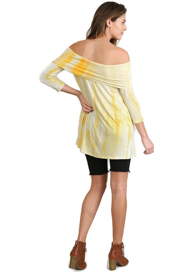 Fold Over Off The Shoulder Tie Dye Tunic, Lemon