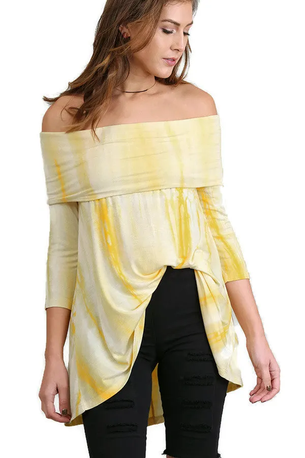 Fold Over Off The Shoulder Tie Dye Tunic, Lemon