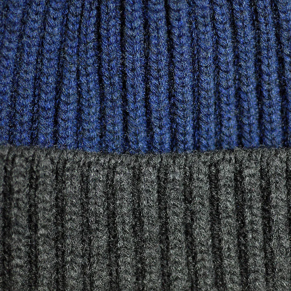 Four Ply Cashmere Winter Beanie in Blue & Grey