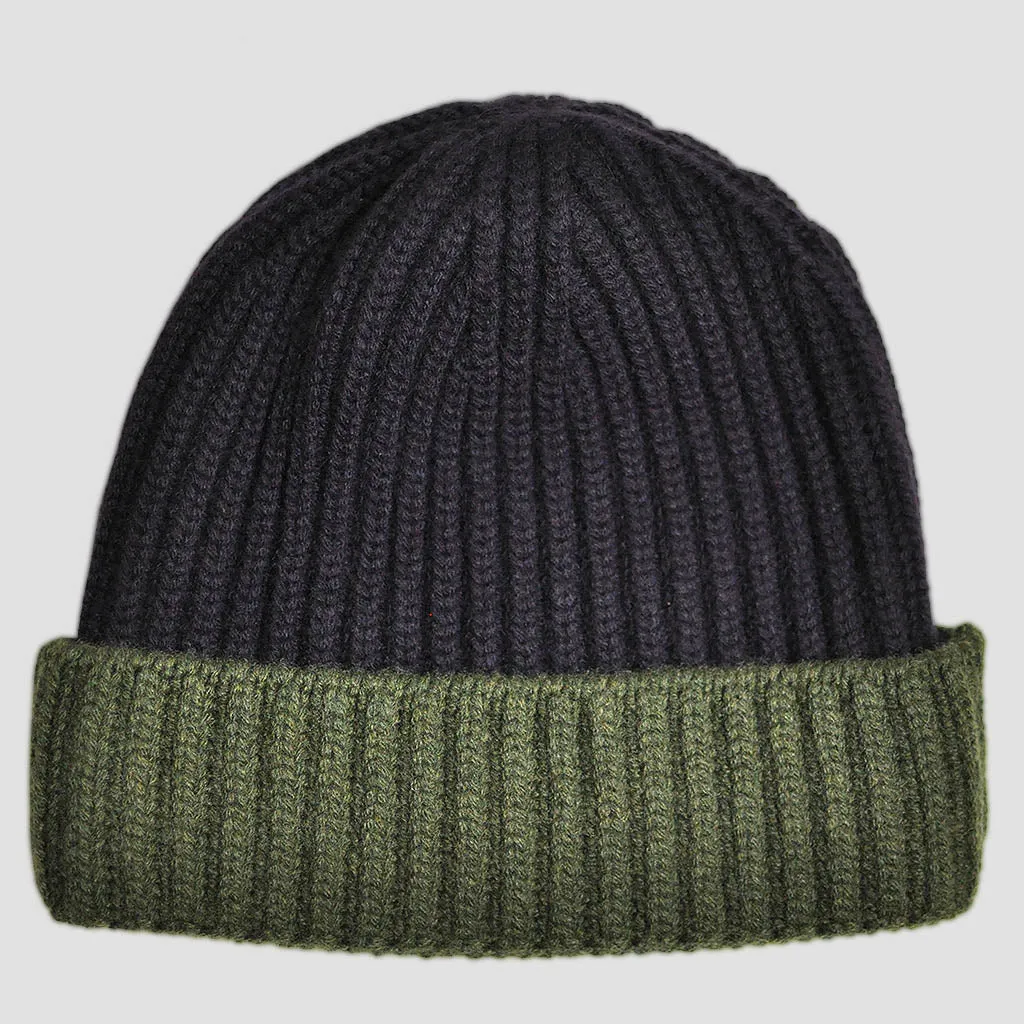 Four Ply Cashmere Winter Beanie in Purple & Green