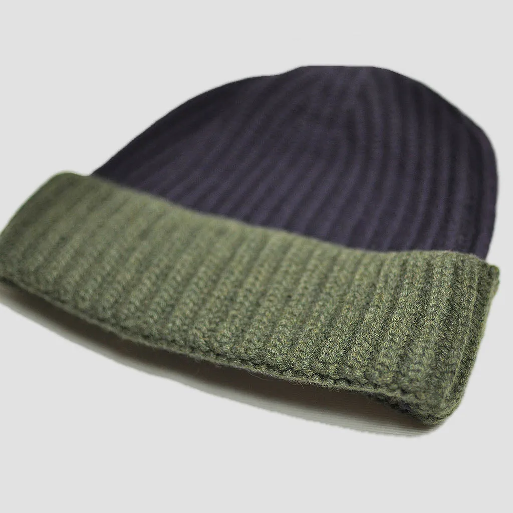 Four Ply Cashmere Winter Beanie in Purple & Green