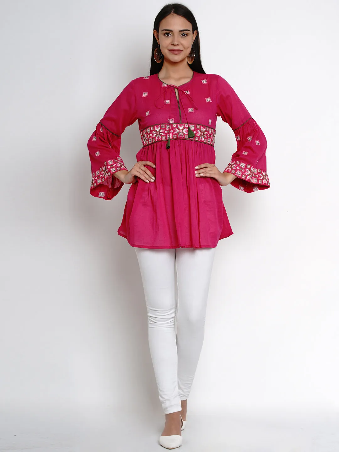 Fuchsia Pink Embroidered Tunic