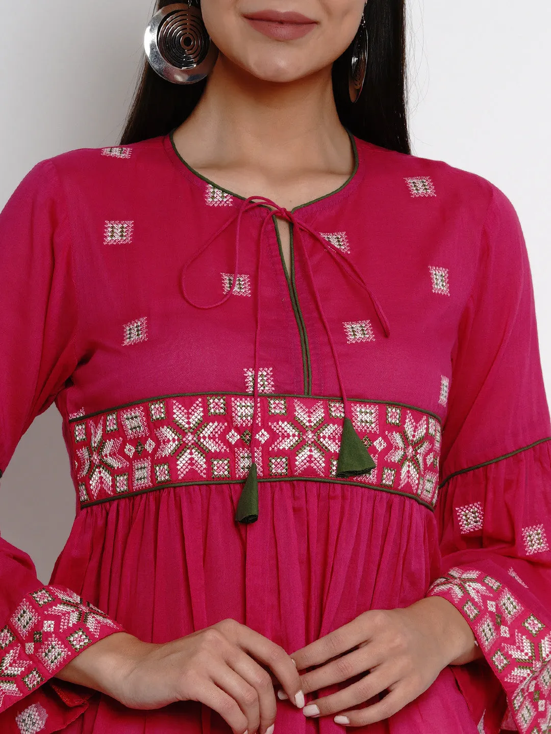 Fuchsia Pink Embroidered Tunic