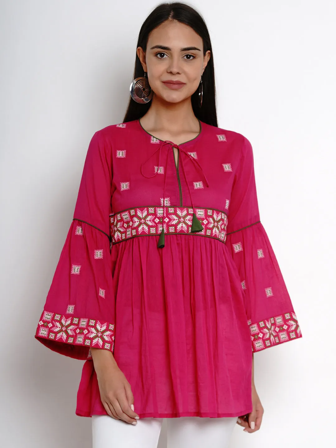 Fuchsia Pink Embroidered Tunic