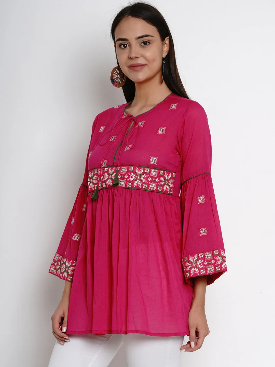 Fuchsia Pink Embroidered Tunic