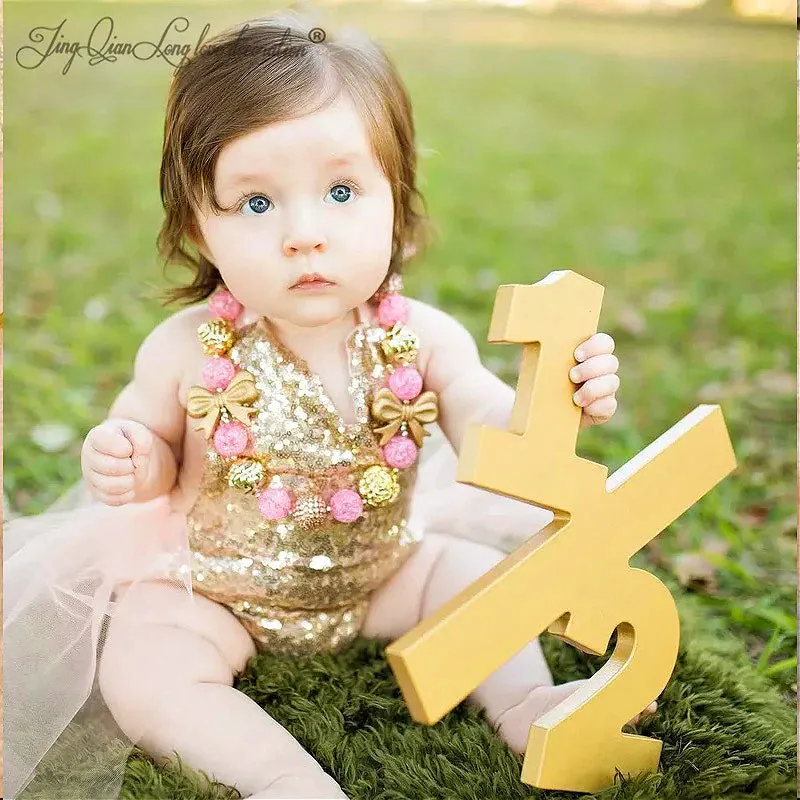 Girls Pink & Gold Sequin Romper, Cake Smash1st Birthday Outfit