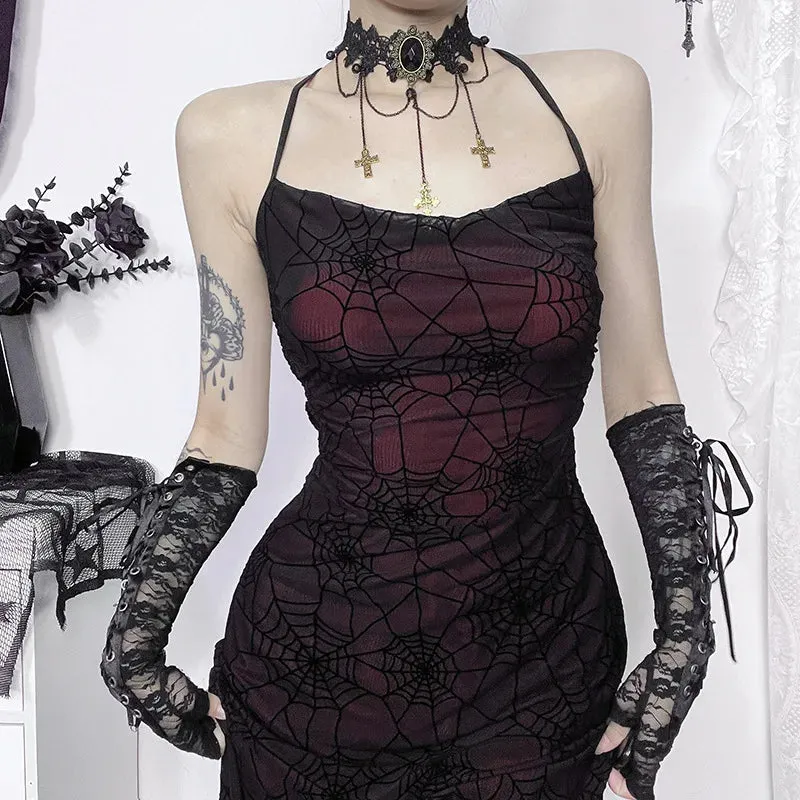 Goth Sexy Swing Collar Backless Bodycon Suspender Dress