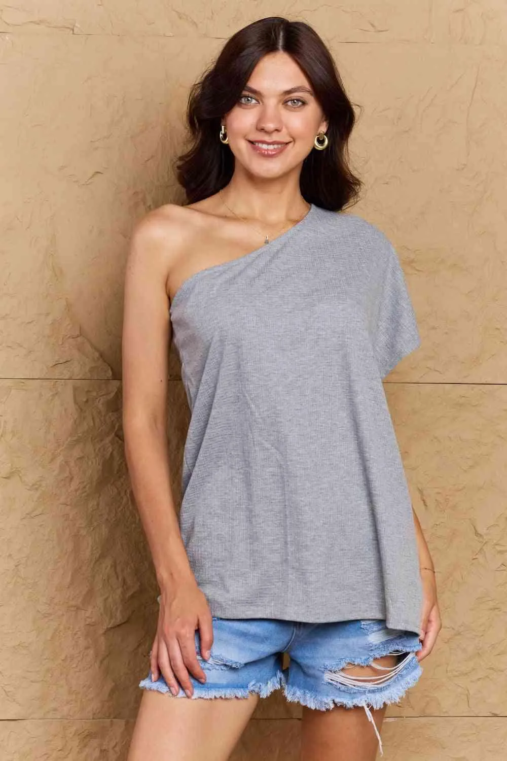 Gray One Shoulder Loose Top