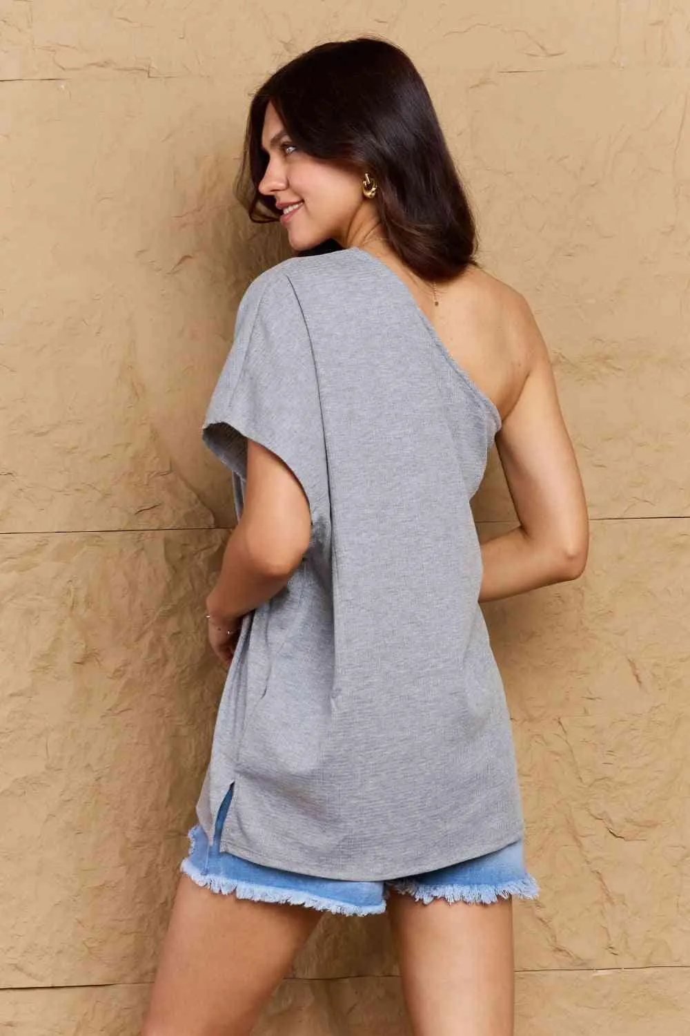 Gray One Shoulder Loose Top