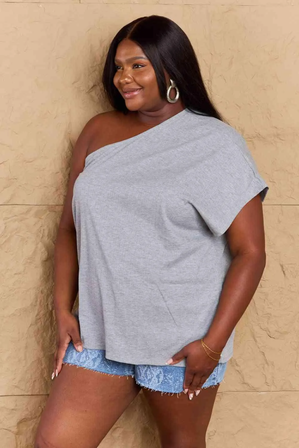 Gray One Shoulder Loose Top