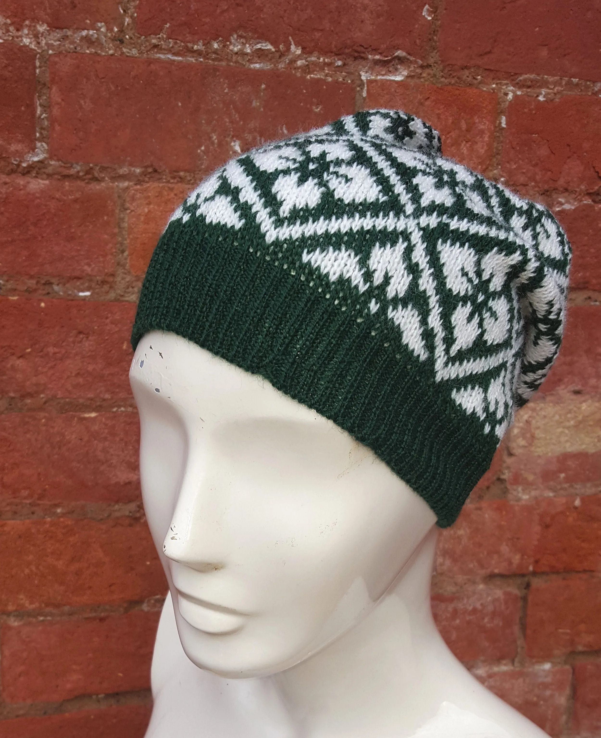 Green Winter hat, Ski hat , silly hat, Kep style slouchy beanie, in Christmas colours