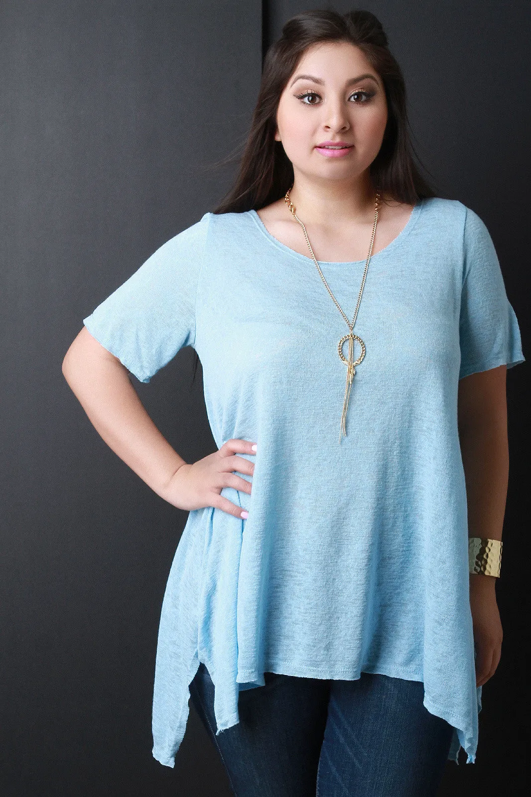 Hacci Knit Round Neck Sharkbite Tunic