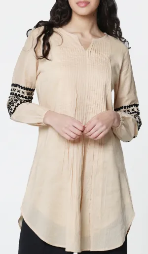 Hadiza Embroidered Cotton Modest Tunic - Apricot