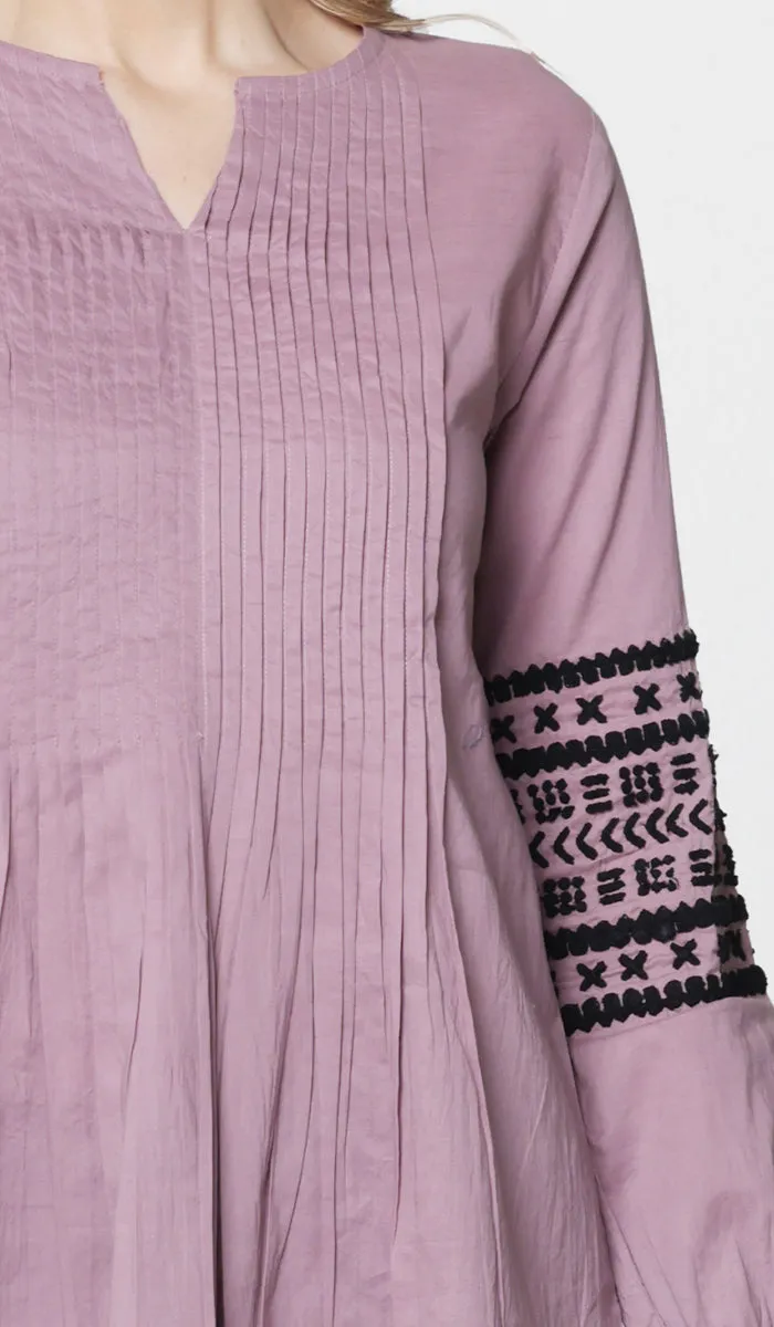 Hadiza Embroidered Cotton Modest Tunic - Dusty Mauve