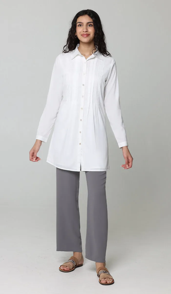 Hanane Pleated Mostly Cotton Button Down Tunic Dress - Off White