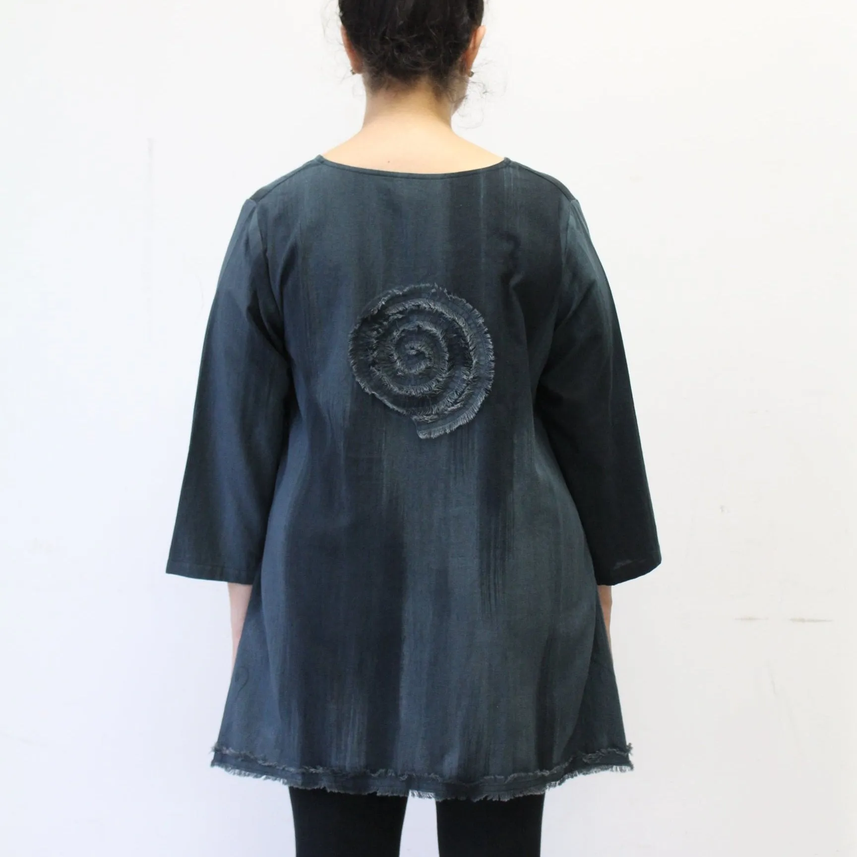 Hand Painted Cotton Fringe Swirl Tunic, Graphite