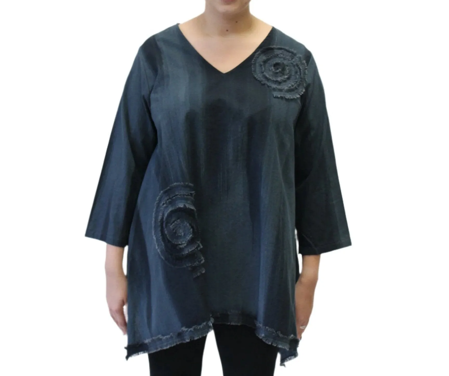 Hand Painted Cotton Fringe Swirl Tunic, Graphite