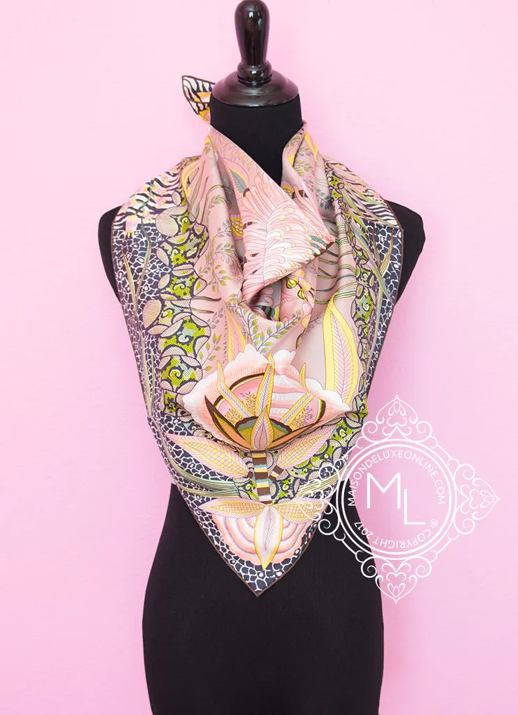 Hermes Brown Pink Twill Silk 90 cm Flowers of South Africa Scarf