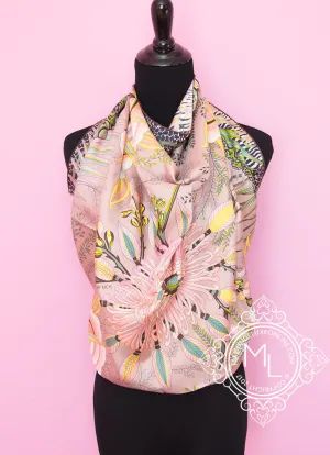 Hermes Brown Pink Twill Silk 90 cm Flowers of South Africa Scarf