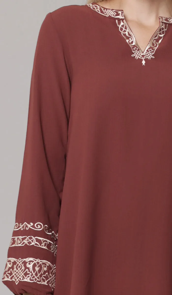 Hikmah Embroidered Modest Midi Tunic - Clay - PREORDER (ships in 2 weeks)