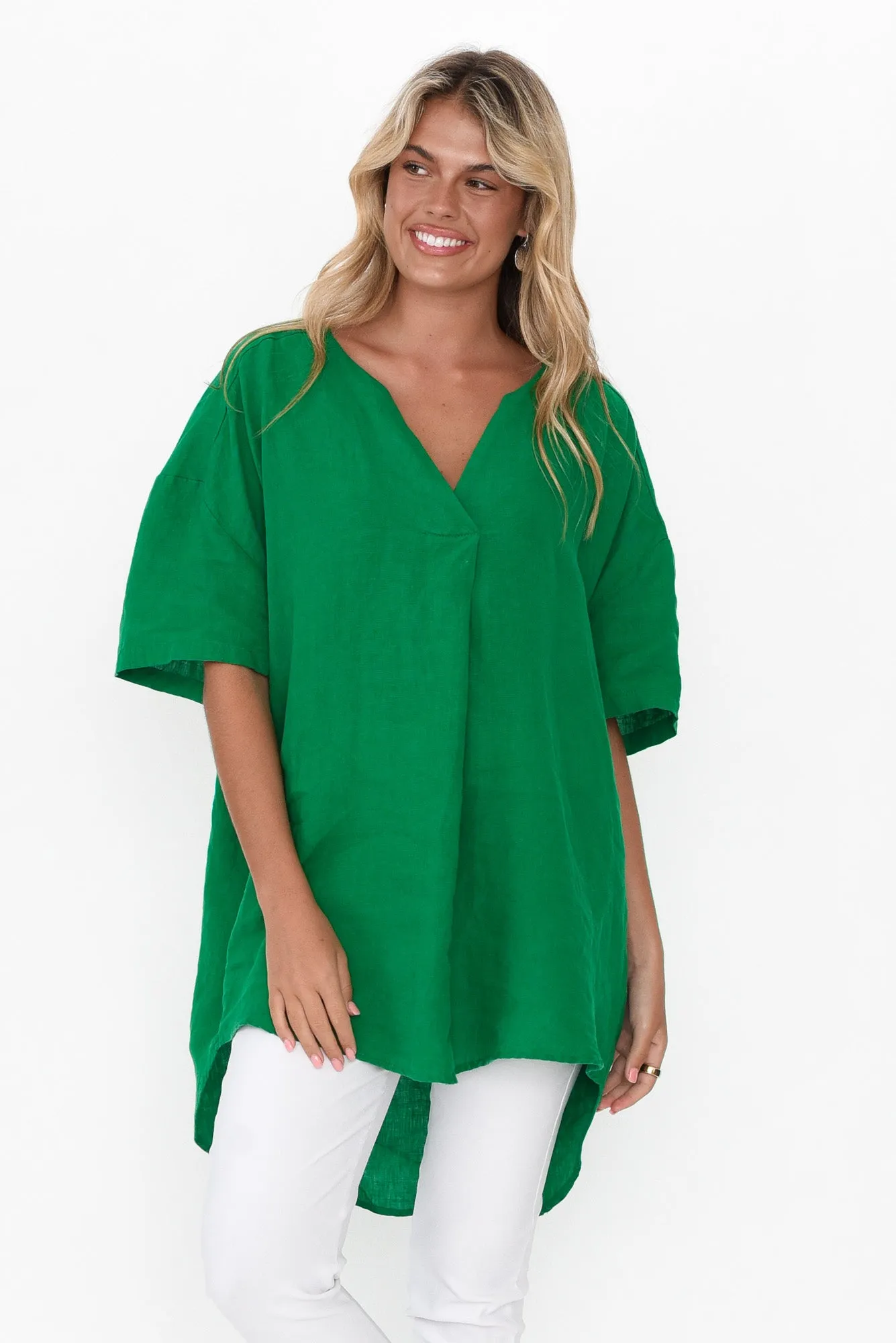 Holland Green Linen V Neck Tunic