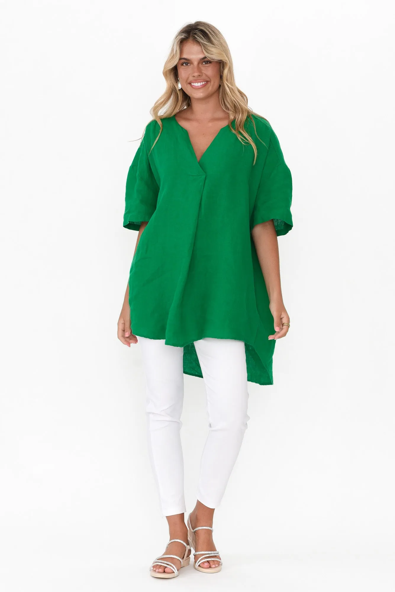 Holland Green Linen V Neck Tunic