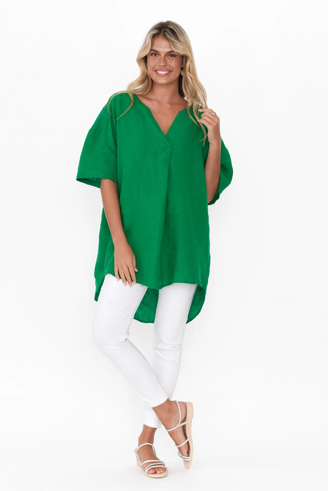 Holland Green Linen V Neck Tunic