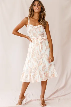 Honey Shirred Frill Midi Dress Nude Print